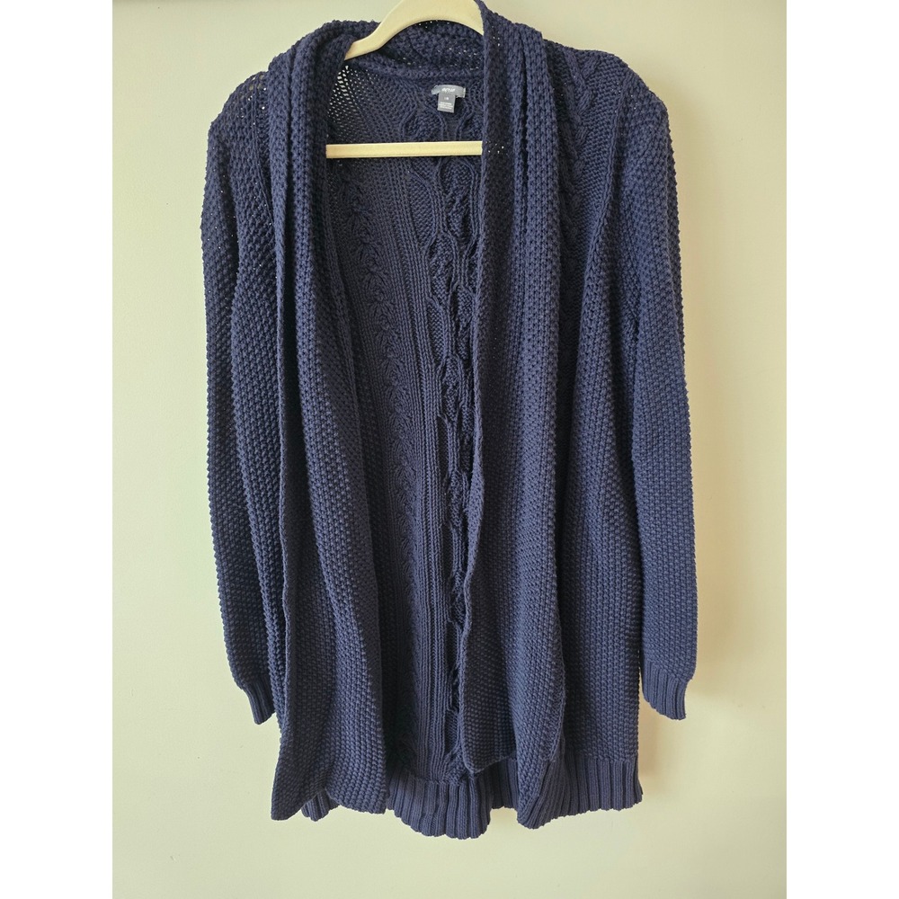 Aerie Womens Navy Blue Cable Knit Open‎ Front Cardigan Sweater Size L/G Longline